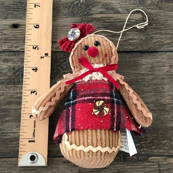 Vintage Corduroy Little Gingerbread Girl Christmas Tree Ornament Decor Holiday - Picture 2 of 4